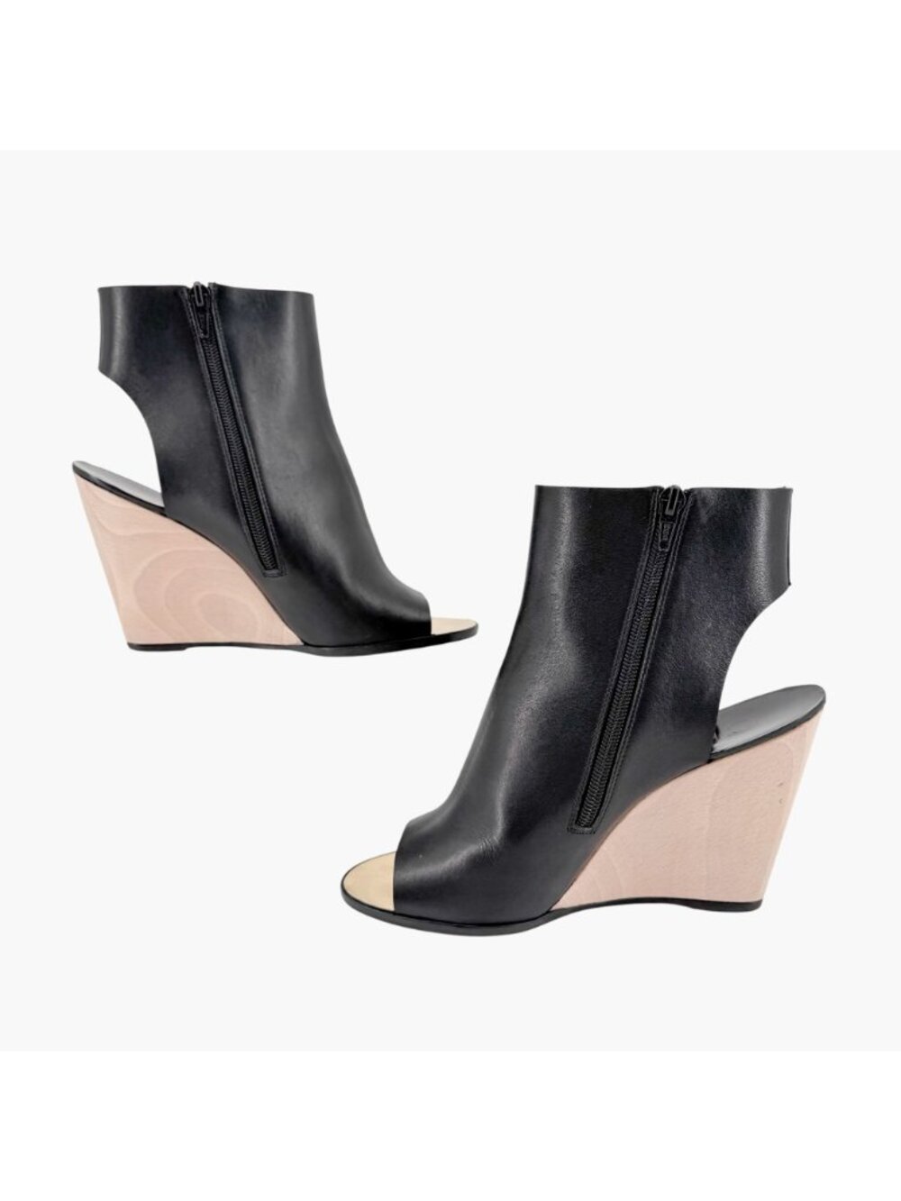 Chanel Black Leather Peep Toe CC Wedge Heel Ankle Booties Shoes Size 39 US 8–8.5 - Picture 11 of 15